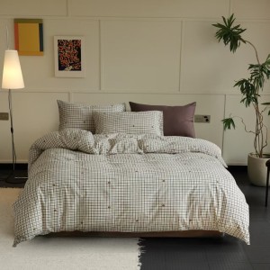 Lenjerie de pat bumbac 100% tricot cu elastic, maro cu carouri