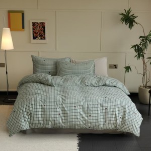 Lenjerie de pat bumbac 100% tricot cu elastic, verde cu carouri