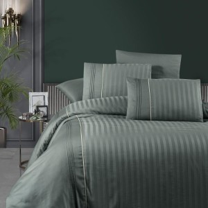 Lenjerie de pat din bumbac satin, 6 piese, model Moda Life, verde, design cu dungi discrete