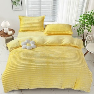 Lenjerie de pat cocolino Line galbena pentru pat dublu, material moale de inalta densitate, ideal pentru sezonul rece.