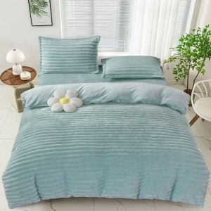 Lenjerie de pat cocolino Line verde menta pentru pat dublu, material moale de inalta densitate, ideal pentru sezonul rece.