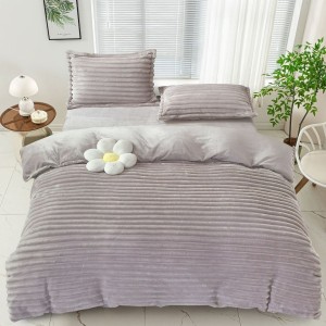 Lenjerie de pat cocolino Line gri pentru pat dublu, material moale de inalta densitate, ideal pentru sezonul rece.