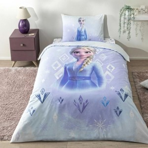 Set lenjerie de pat copii Frozen Diamond TAC – bumbac 100 % ranforce, față Elsa, verso Anna, pilotă 160 × 220 cm