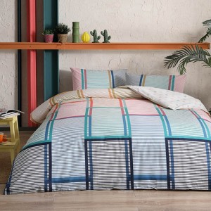 Lenjerie pat cu elastic pentru saltea de 160x200cm, bumbac 100% ranforce, TAC, Santana