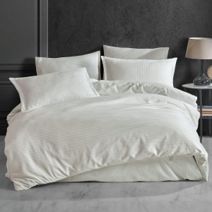 Set lenjerie de pat crem pentru o persoană, damasc bumbac, design elegant și confortabil