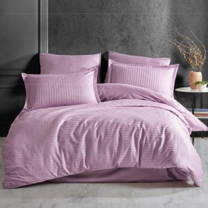Lenjerie de pat lila din damasc satinat pentru o persoană, cu dungi fine, aspect elegant, Ralex Pucioasa