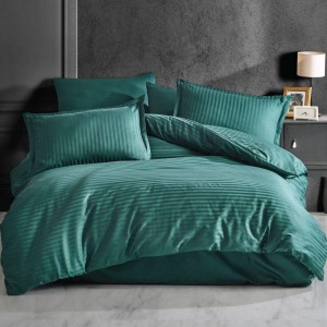 Set lenjerie pat damasc verde, textură fină, 1 persoana