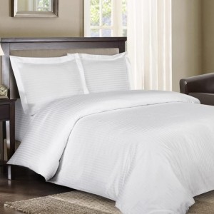 Lenjerie de pat albă Ralex Pucioasa, damasc gros, cearceaf cu elastic, eleganță hotelieră