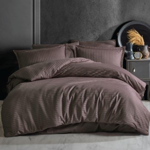 Set de lenjerie de pat maro din damasc gros cu elastic pentru saltea de 100x200 cm, ideal pentru hoteluri