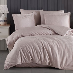 Lenjerie de pat de lux din jacquard satin, Clasy Home, model Yomra, în nuanta de roz pal