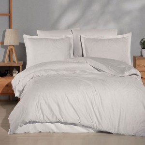 Lenjerie de pat de lux din jacquard satin, Clasy Home, model Tarva, în nuanta de crem