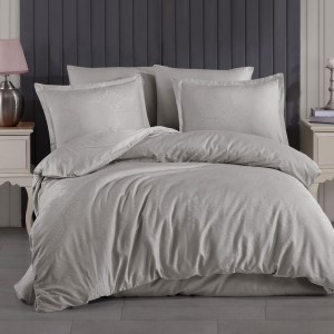 Lenjerie de pat de lux din jacquard satin, Clasy Home, model Yoda, în nuanta de gri