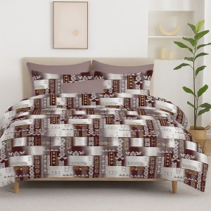 Lenjerie de pat din finet 6 piese design geometric maro și gri