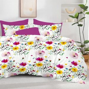 Lenjerie de pat din finet 6 piese flori multicolore pe alb