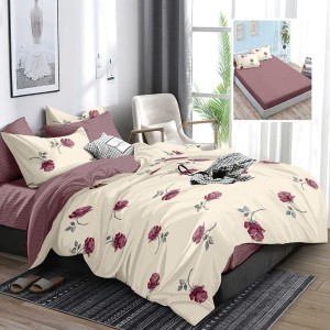 Lenjerie de pat dublu din finet cu elastic, 6 piese, trandafiri HF6P322