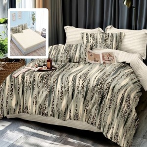 Lenjerie finet cu elastic 6 piese Animal Print bej/gri, cearceaf pilota 200x220 cm