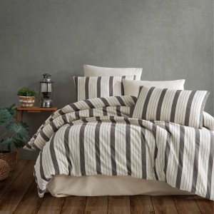 Lenjerie de pat dublu bumbac 100% ranforce, Nazenin Home, Natural Antracit