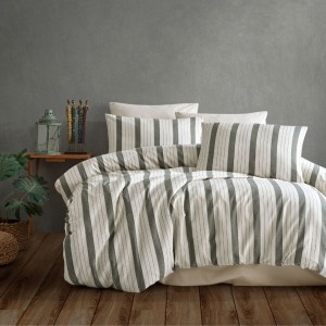 Lenjerie de pat dublu bumbac 100% ranforce, Nazenin Home, Natural Verde