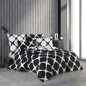 Lenjerie de pat geometrică Nazenin Home Noir în contrast alb-negru ranforce.