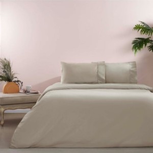Lenjerie de pat dublu din bumbac 100% bej, elegantă și confortabilă