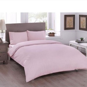 Lenjerie de pat dublu din bumbac 100% ranforce TAC Basic Pink în nuanțe de roz pal, delicată și liniștitoare