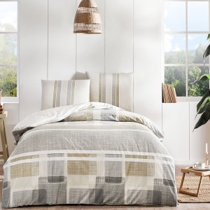 Lenjerie de pat din bumbac ranforce Tac, design modern cu forme geometrice în nuanțe de maro, alb și gri, set 4 piese