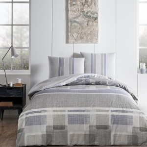 Lenjerie de pat din bumbac ranforce Tac, design modern cu forme geometrice în nuanțe de albastru, alb și gri, set 4 piese