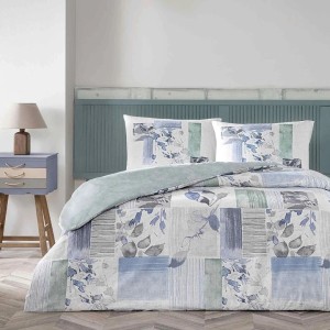 Lenjerie de pat Eloise TAC în nuanțe de albastru și gri cu design botanic, perfectă pentru decor modern