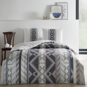 Lenjerie de pat din bumbac ranforce Tac, design modern cu motive geometrice în nuanțe de albastru și gri, set 4 piese