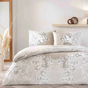 Lenjerie de pat TAC Lucinda în nuanțe de gri și bej, design floral sofisticat