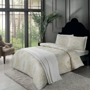 Lenjerie de pat dublu bumbac 100% satinat, TAC, Angel crem