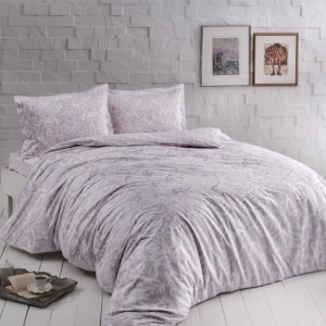 Lenjerie de pat dublu din bumbac satinat lila cu damasc, model Castillo