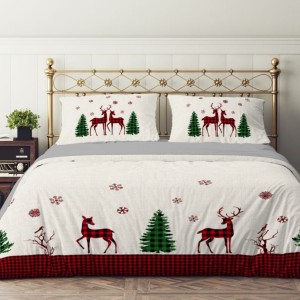 Lenjerie de pat dublu Craciun 3D, bumbac 100% ranforce, Santa