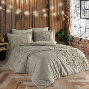 Lenjerie de pat dublu Craciun cu broderie, Class Home, Rosa Maro Deschis