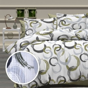 Lenjerie de pat dublu cu cercuri gri, material bumbac creponat, set 4 piese cu elastic