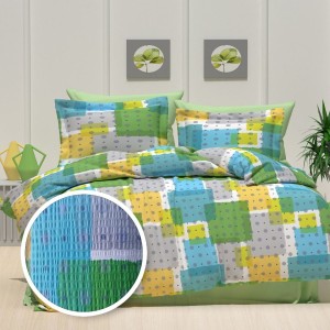 Lenjerie de pat dublu cu patrate multicolore, bumbac 100%, set 4 piese, cearceaf elastic pentru saltea 180x200 cm.