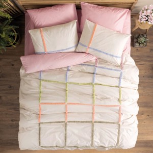 Lenjerie de pat dublu cu broderie, Cotton Box, Insula Pudra