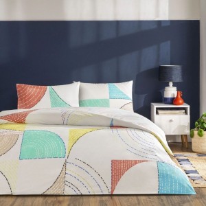 Lenjerie de pat dublu cu elastic bumbac 100% ranforce, cearceaf pilota 200x220cm, model geometric, TAC,Luvina