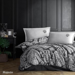 Lenjerie de pat dublu din bumbac 100% ranforce, cearceaf pilota 200x220cm, model baroc, Majeste