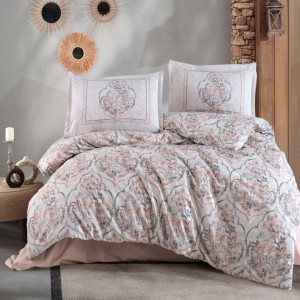 Lenjerie de pat dublu din bumbac 100% ranforce, model floral Hezen – model elegant, textură moale și rezistentă