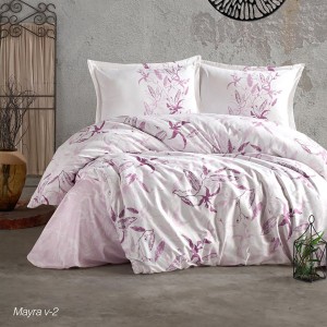 Lenjerie de pat dublu din bumbac 100% ranforce, cearceaf pilota 200x220cm, model floral, Mayra V2