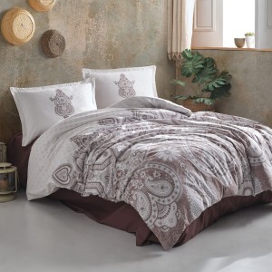 Lenjerie de pat dublu din bumbac 100% ranforce, cearceaf pilota 200x220cm, model paisley, Azka V2