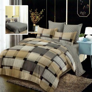 Set lenjerie de pat finet 6 piese cucarouri bej/gri, cearceaf pilota 200x220 cm