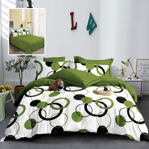 Lenjerie pat dublu finet 6 piese, design cercuri verzi M529