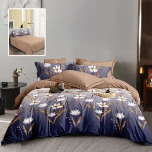 Lenjerie pat dublu finet 6 piese, model floral alb M533