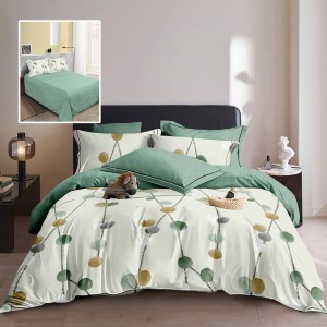 Lenjerie de pat dublu din finet cu 6 piese, design elegant cu cercuri