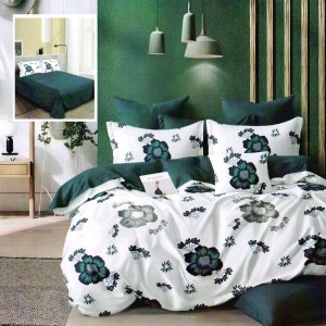 Lenjerie de pat dublu din finet cu 6 piese, design floral delicat în nuanțe de verde și alb