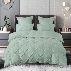 Lenjerie de pat dublu din finet, 6 piese, de culoare verde uni, include cearșaf cu elastic