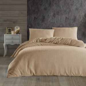 Lenjerie de pat bej, model jacquard creponat, Nazenin Home, 100% bumbac.