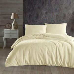 Lenjerie de pat crem, model jacquard creponat, Nazenin Home, 100% bumbac.